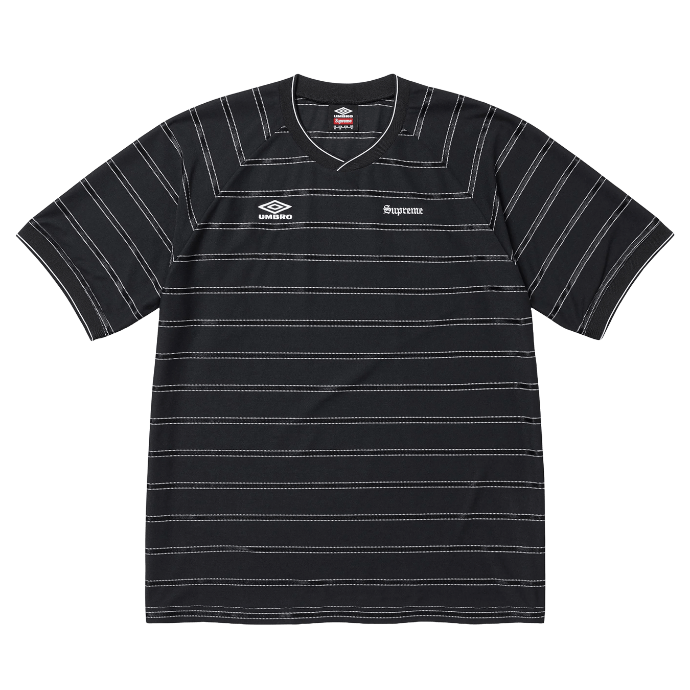 Supreme x Umbro Stripe Soccer Jersey 'Black' — XXS — Front View
