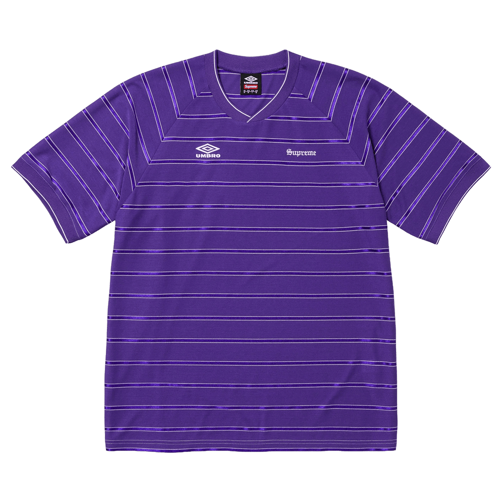 Supreme x Umbro Stripe Soccer Jersey 'Purple' — XXS — Front View