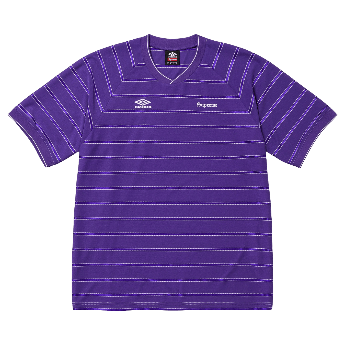 Supreme x Umbro Stripe Soccer Jersey 'Purple' — XXS — Front View
