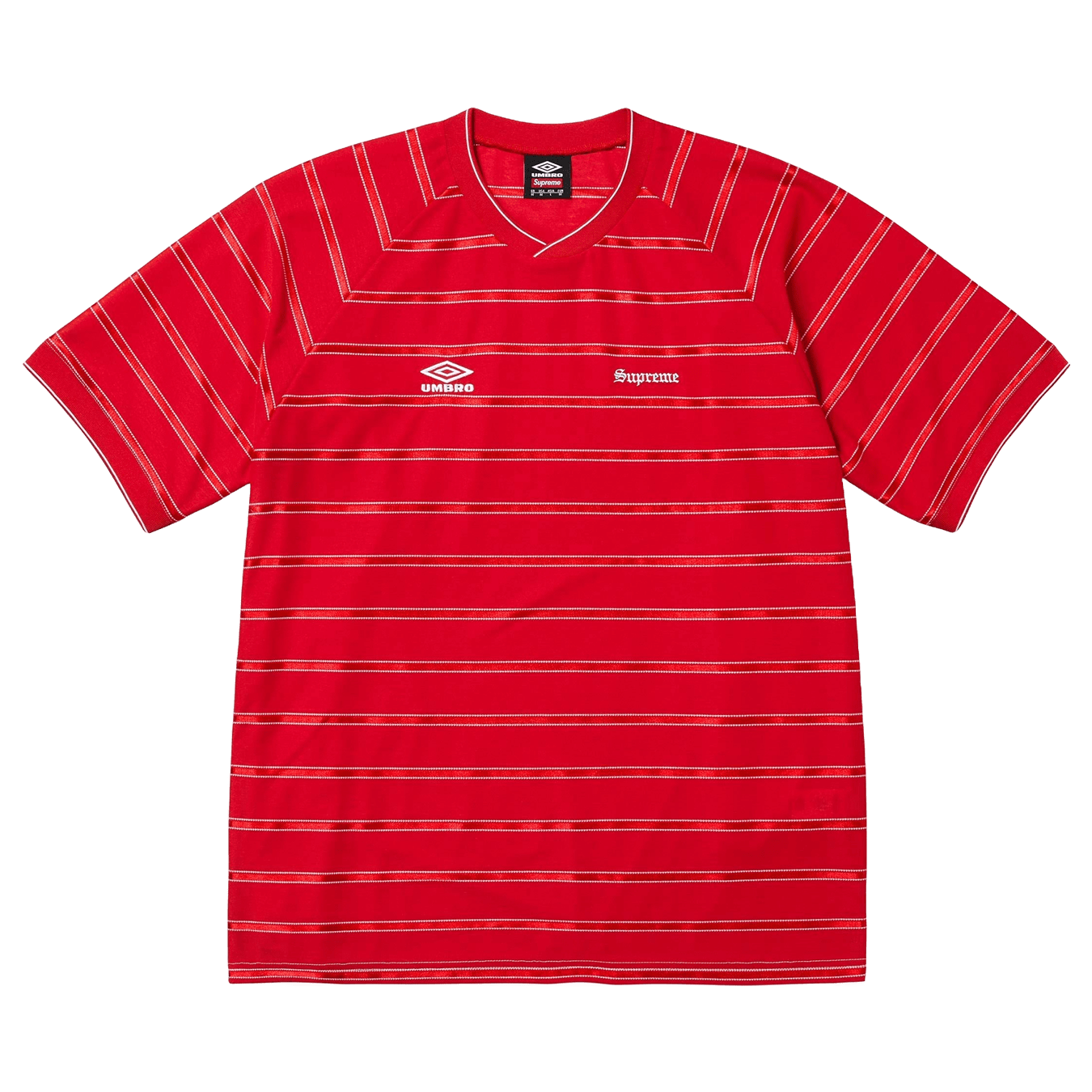 Supreme x Umbro Stripe Soccer Jersey 'Red' — XXS — Front View