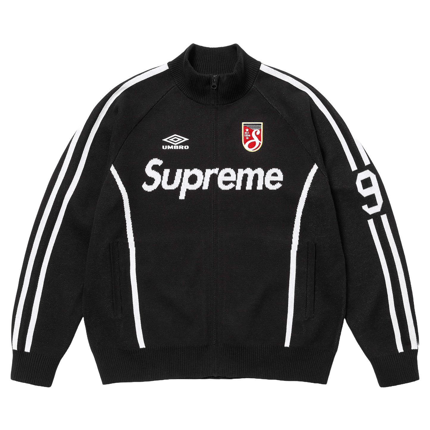 Supreme x Umbro Zip-Up Sweatshirt 'Black' — XXS — Front View