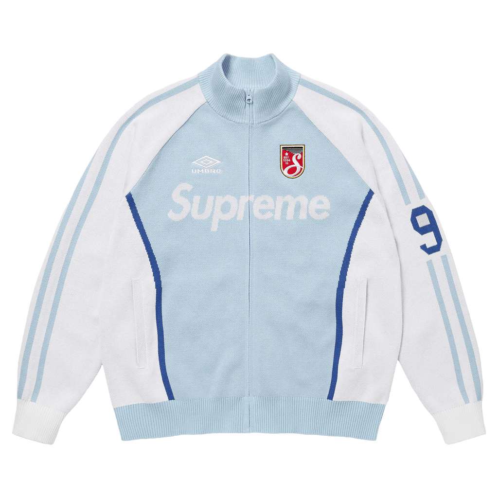 Supreme x Umbro Zip-Up Sweatshirt 'Light Blue' — XXS — Front View
