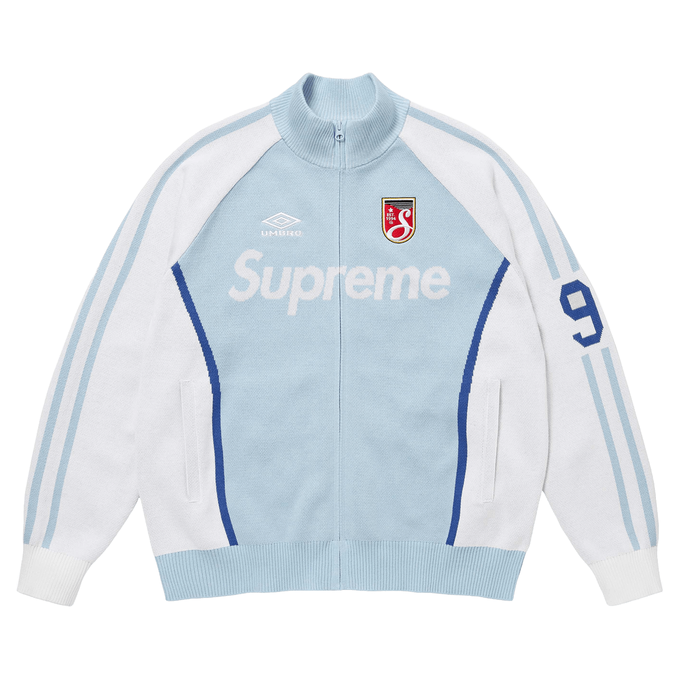 Supreme x Umbro Zip-Up Sweatshirt 'Light Blue' — XXS — Front View