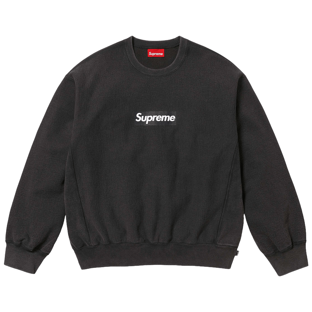 Supreme Washed Box Logo Crewneck 'Black' (SS25) — XXS — Front View