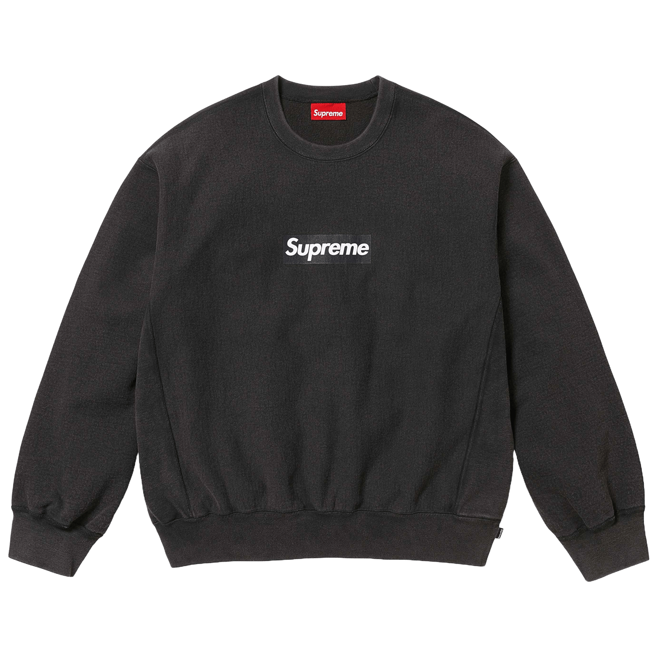 Supreme Washed Box Logo Crewneck 'Black' (SS25) — XXS — Front View