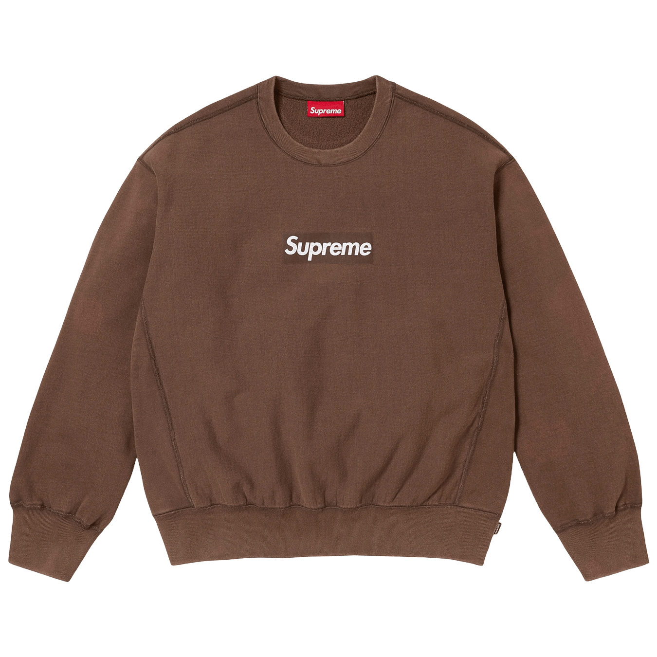Supreme Washed Box Logo Crewneck 'Brown' (SS25) — XXS — Front View