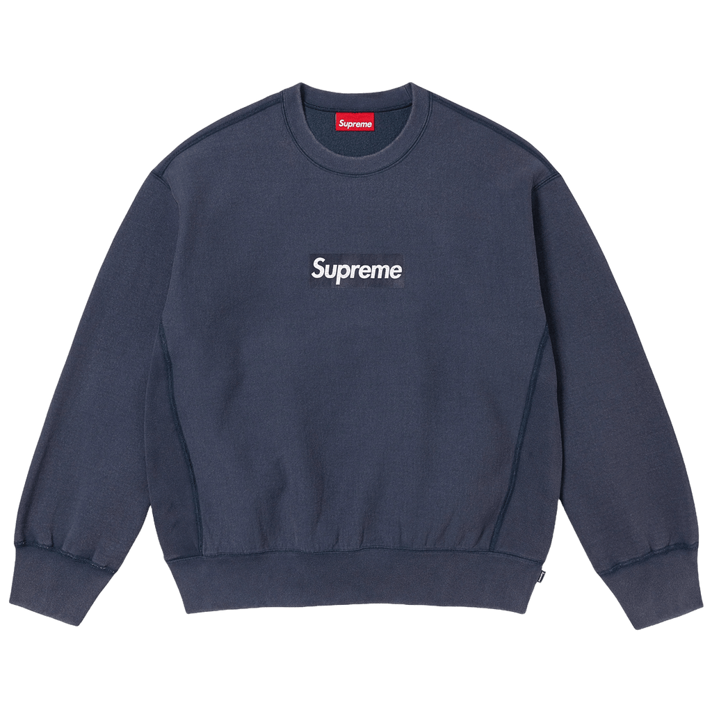 Supreme Washed Box Logo Crewneck 'Navy' (SS25) — XXS — Front View
