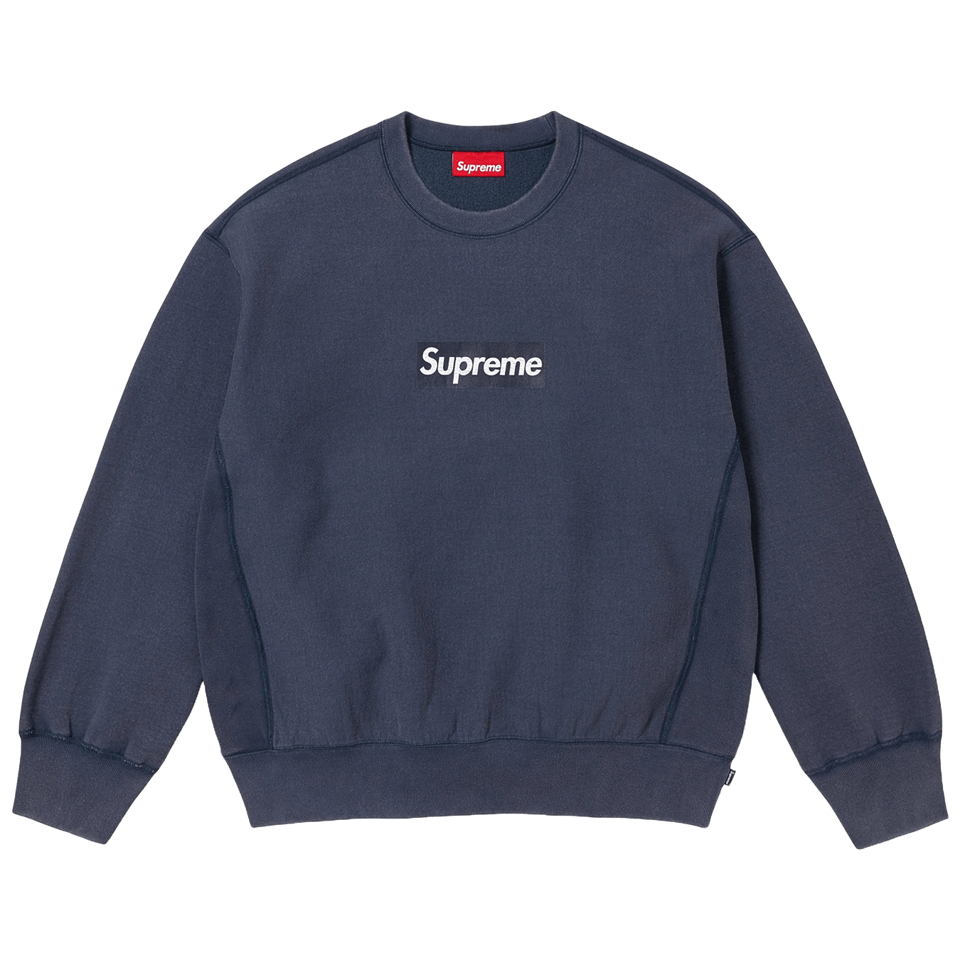 Supreme Washed Box Logo Crewneck 'Navy' (SS25) — XXS — Front View