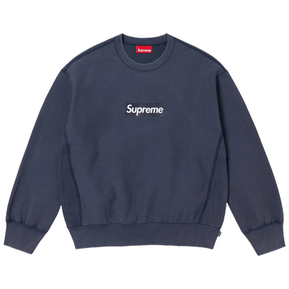 Supreme Washed Box Logo Crewneck 'Navy' (SS25) — XXS — Front View