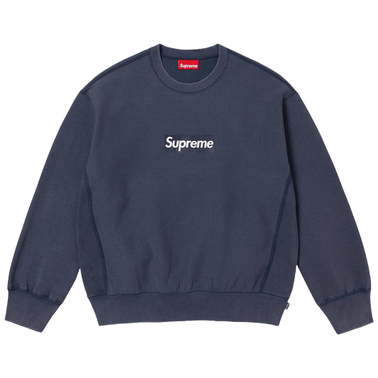 Supreme Washed Box Logo Crewneck 'Navy' (SS25) — XXS — Front View