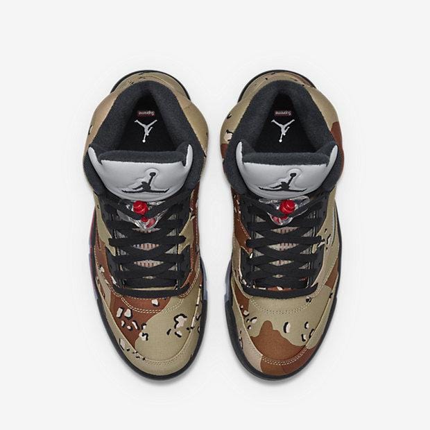 AIR JORDAN 5 RETRO SUPREME "SUPREME" CAMO — UK 3 | EU 35.5 | US 3.5 — Back View