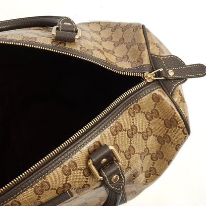 Gucci Tote Boston in GG Supreme, Patent Leather — Detail View