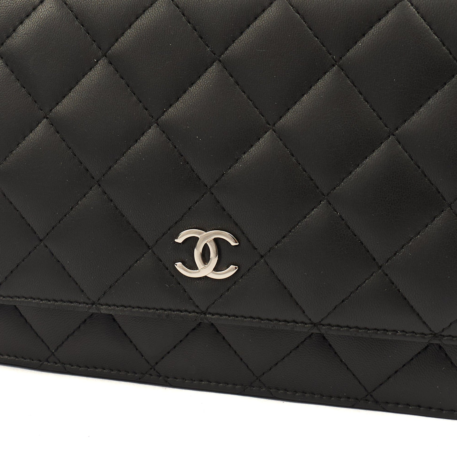 Chanel Cross Body Wallet on Chain in Black, Lambskin Leather — Side View