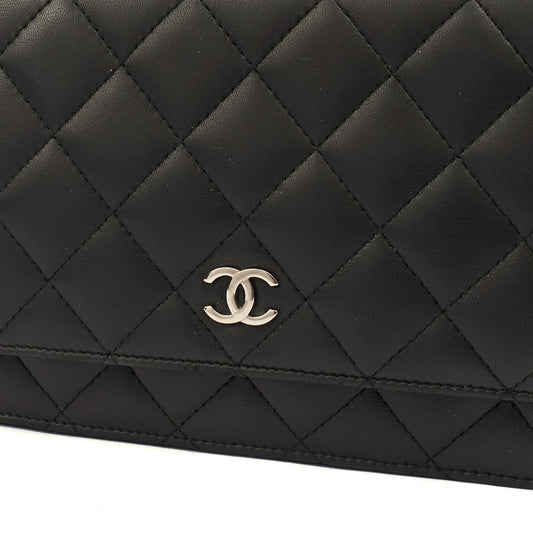 Chanel Cross Body Wallet on Chain in Black, Lambskin Leather — Side View