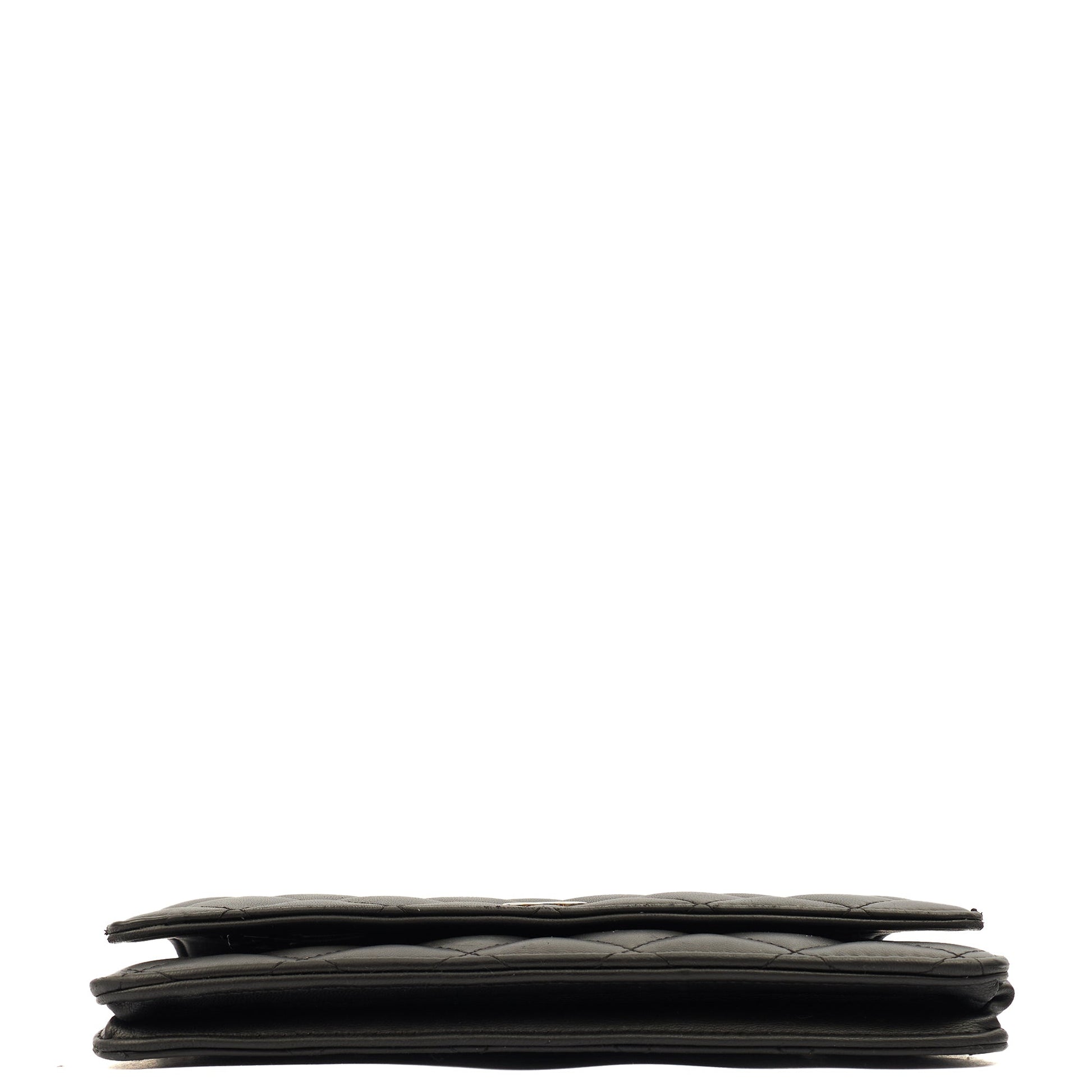 Chanel Cross Body Wallet on Chain in Black, Lambskin Leather — Detail View
