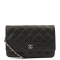 Chanel Cross Body Wallet on Chain in Black, Lambskin Leather — Front View
