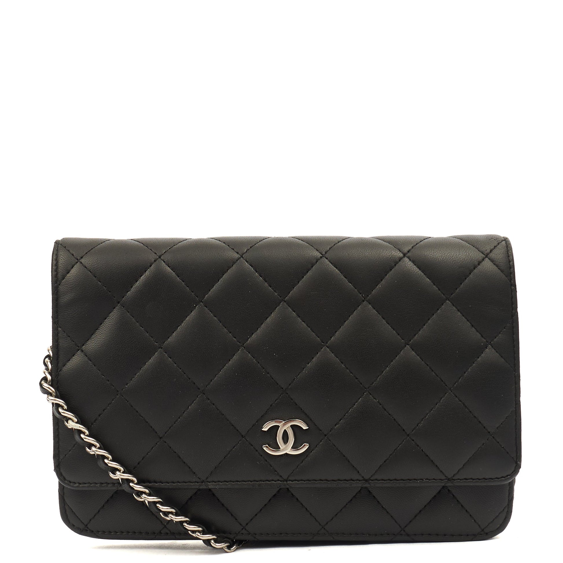Chanel Cross Body Wallet on Chain in Black, Lambskin Leather — Front View