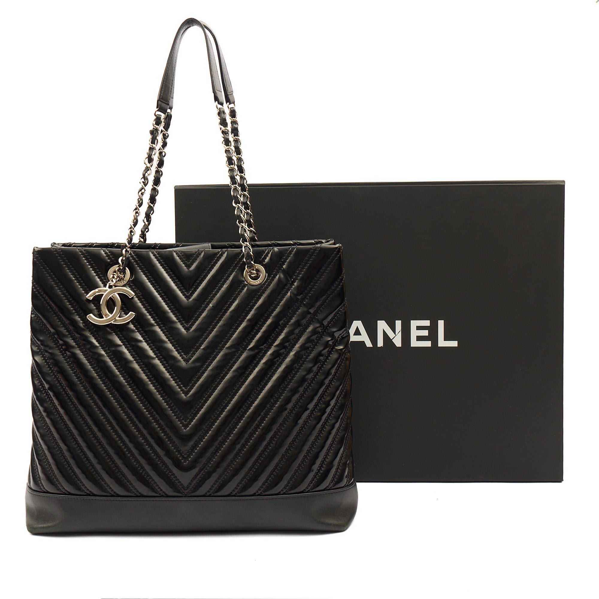 Chanel Tote in Black, Patent Leather — Lifestyle View