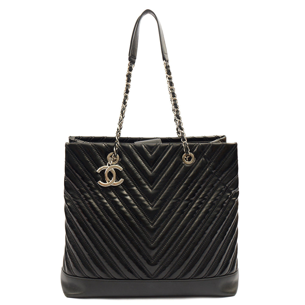 Chanel Tote in Black, Patent Leather — Front View