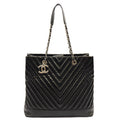 Chanel Tote in Black, Patent Leather — Front View