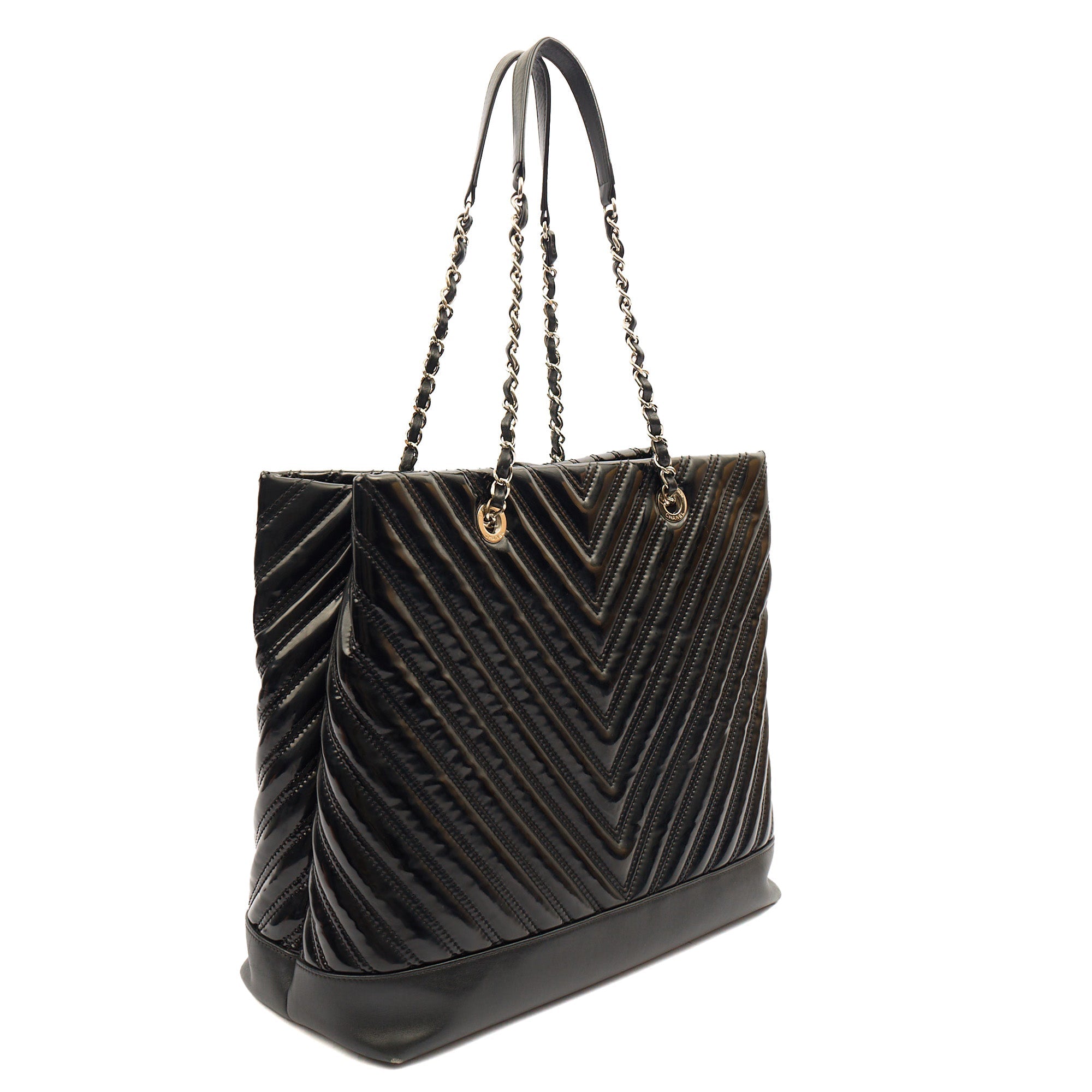 Chanel Tote in Black, Patent Leather — Side View