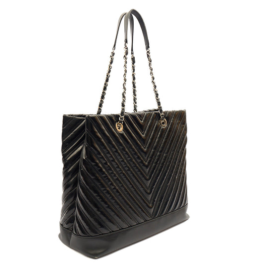 Chanel Tote in Black, Patent Leather — Side View