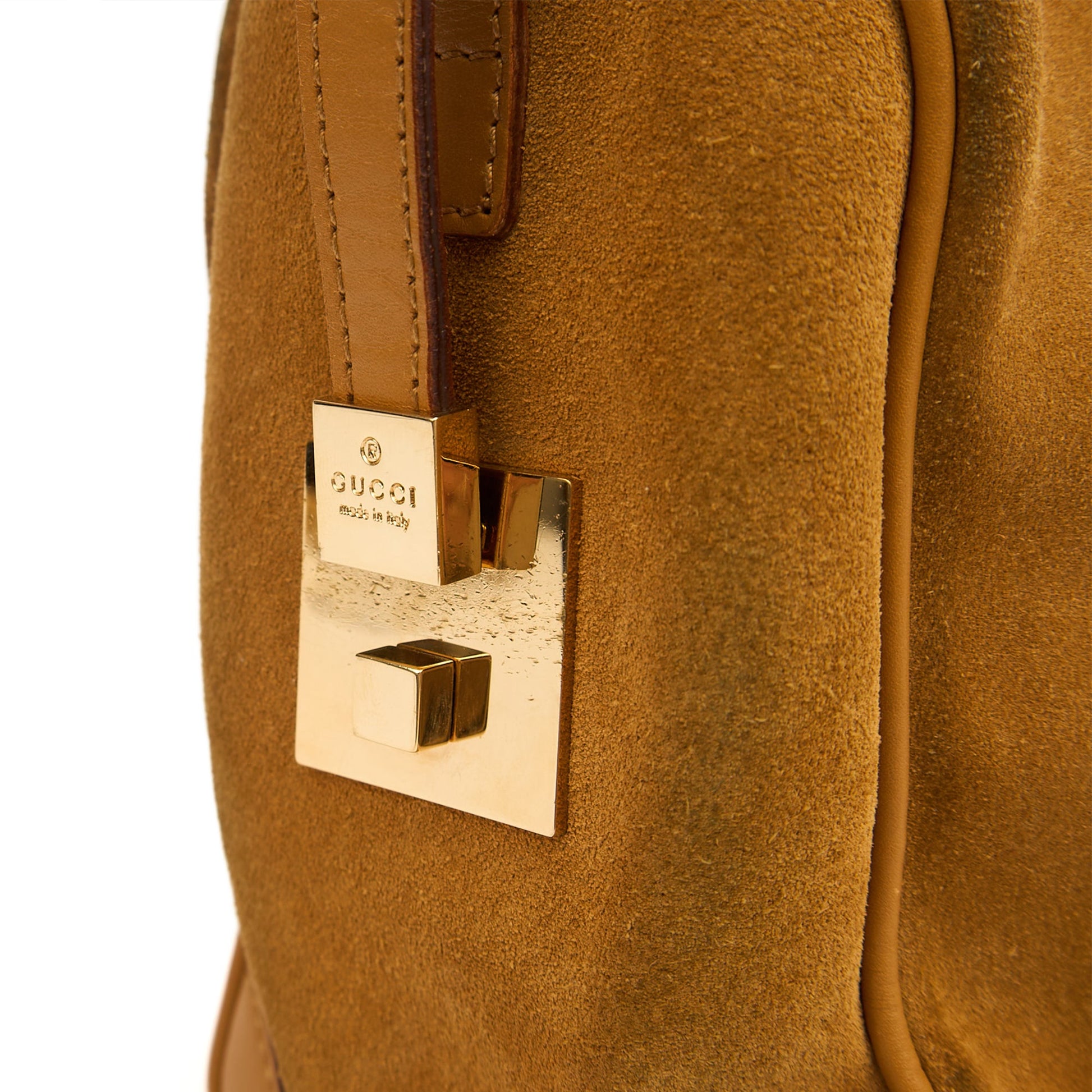 Gucci Tote Boston in Brown, Suede — Lifestyle View