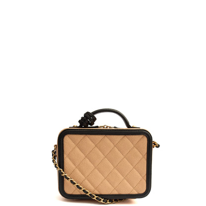 Chanel Cross Body CC Filigree Vanity Case in Neutral, Caviar Leather — Back View