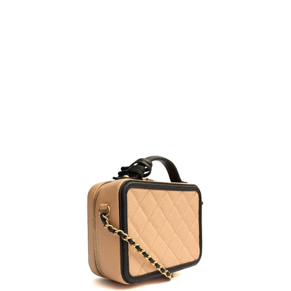 Chanel Cross Body CC Filigree Vanity Case in Neutral, Caviar Leather — Side View