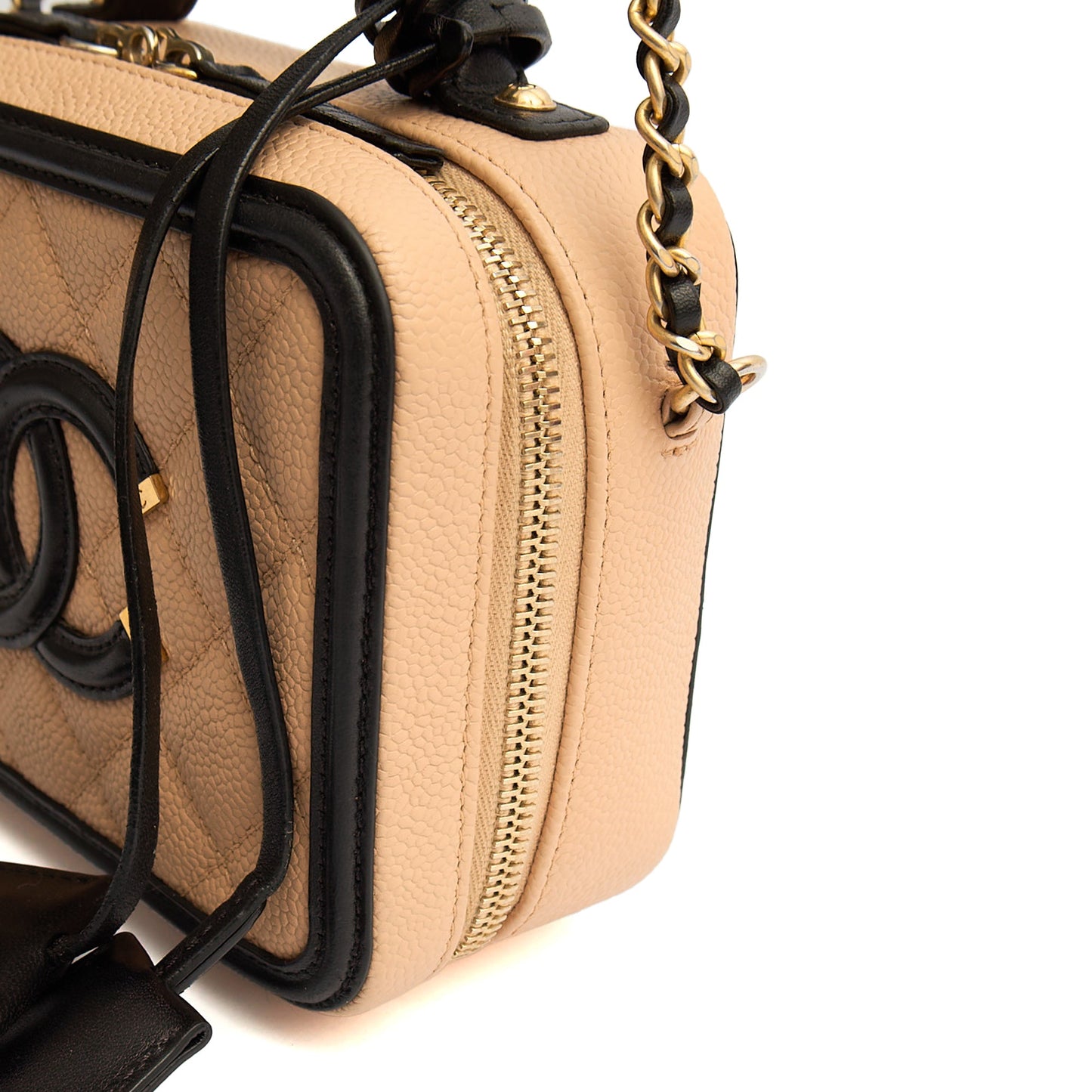 Chanel Cross Body CC Filigree Vanity Case in Neutral, Caviar Leather — Alternate View 9