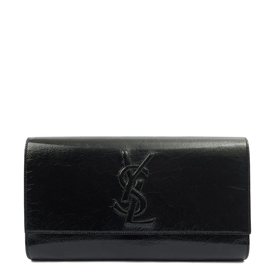 Saint Laurent Clutch Belle De Jour Clutch in Black, Calfskin Leather — Front View