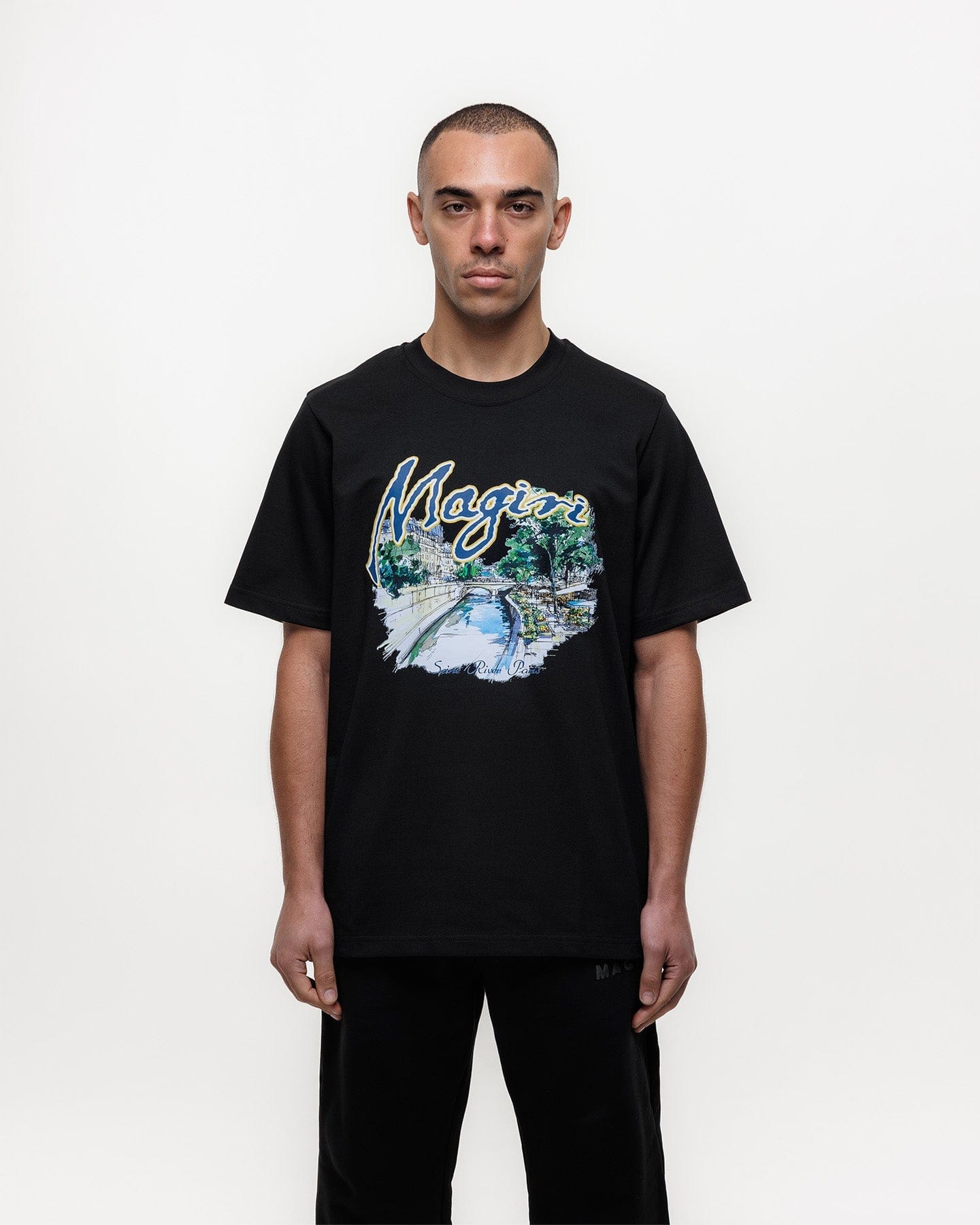 Magiri Seine River Printed T-Shirt 'Black' — Black — Size S — Top View