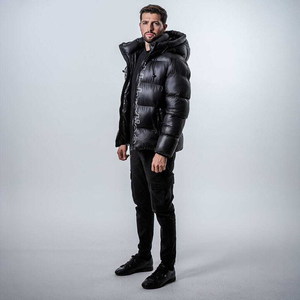 Helvetica Mountain Pioneers Silver 2 Hooded Down Jacket — S — Back View