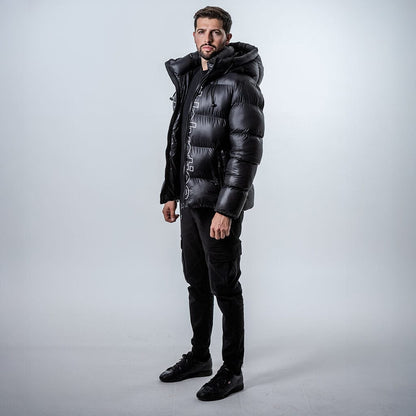 Helvetica Mountain Pioneers Silver 2 Hooded Down Jacket — S — Back View