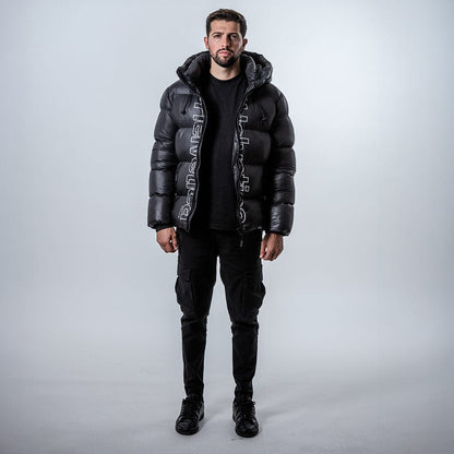 Helvetica Mountain Pioneers Silver 2 Hooded Down Jacket — S — Top View