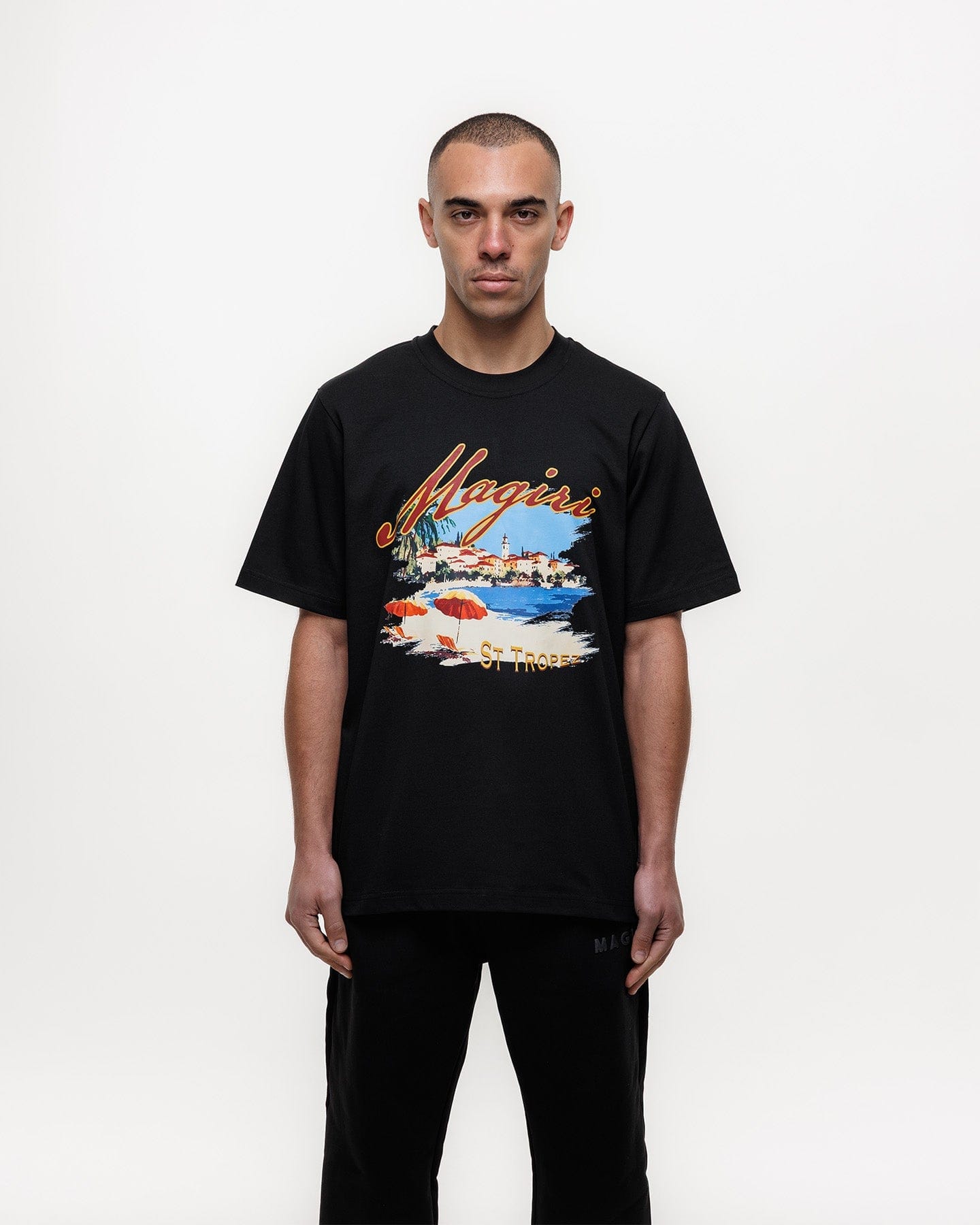 Magiri St. Tropez Printed T-Shirt 'Black' — Black — Size S — Top View
