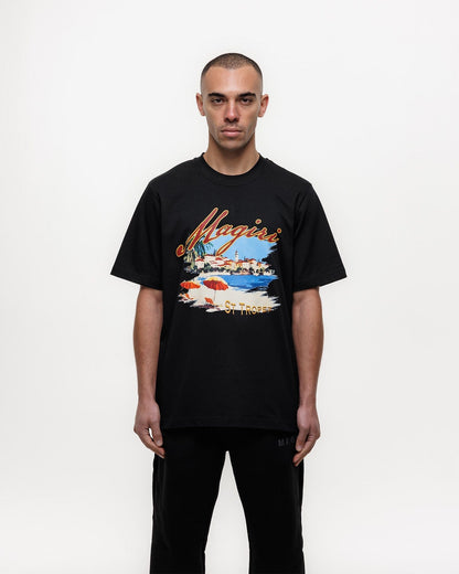 Magiri St. Tropez Printed T-Shirt 'Black' — Black — Size S — Top View