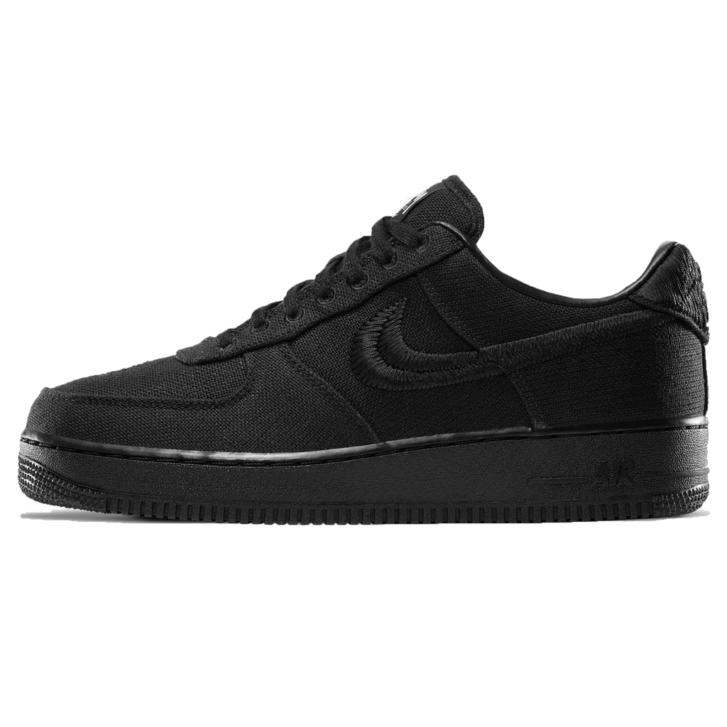 Stussy x Nike Air Force 1 Low 'Triple Black' — UK 3 | EU 35.5 | US 3.5 — Front View