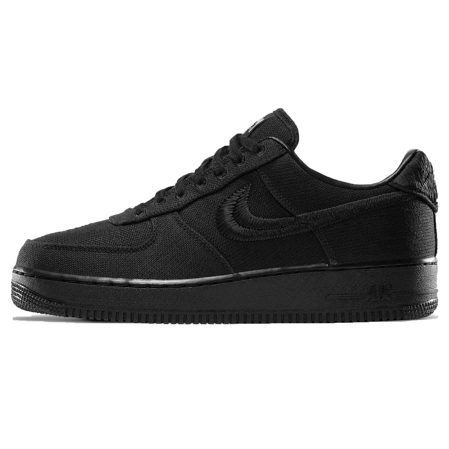Stussy x Nike Air Force 1 Low 'Triple Black' — UK 3 | EU 35.5 | US 3.5 — Front View