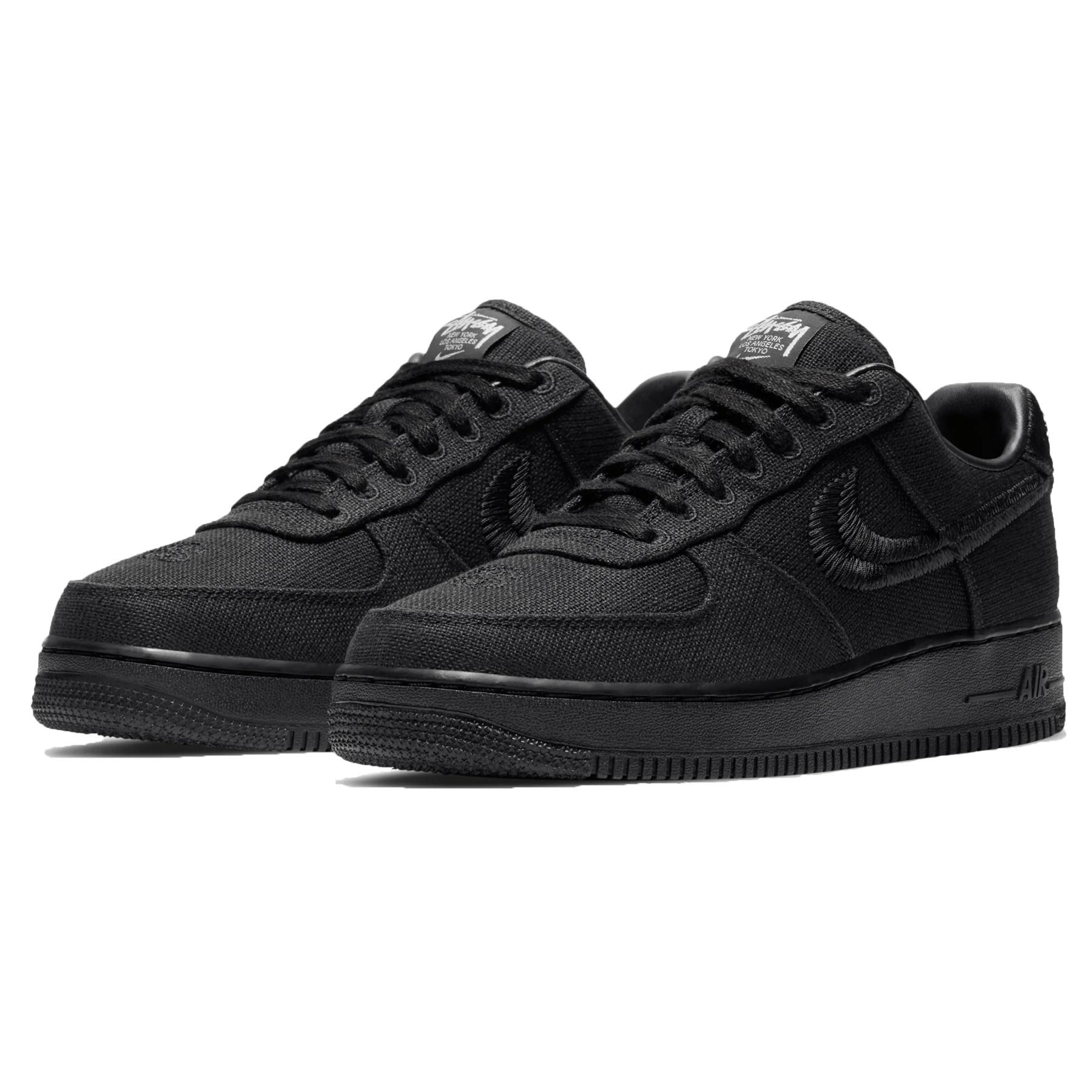 Stussy x Nike Air Force 1 Low 'Triple Black' — UK 3 | EU 35.5 | US 3.5 — Side View