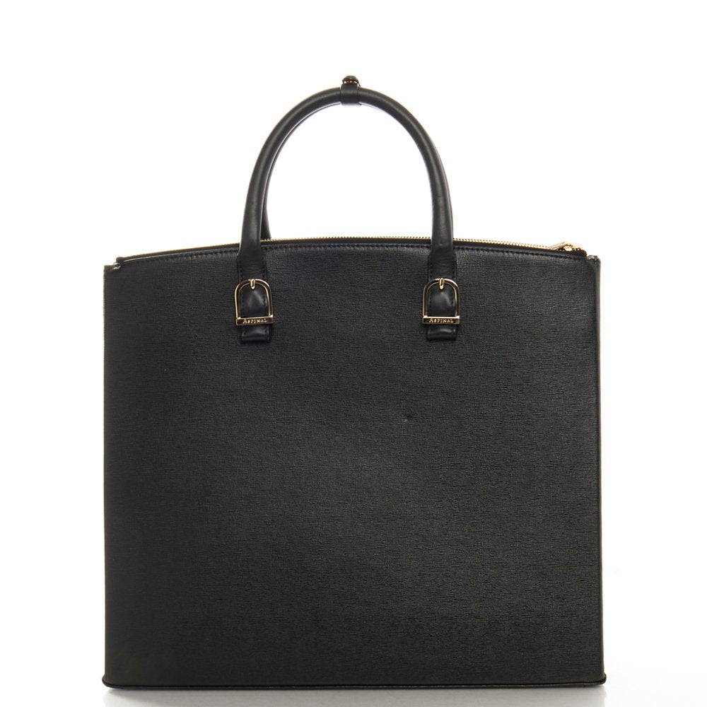 Aspinal of London Tote Editors Bag- Medium in Black, Leather — Top View