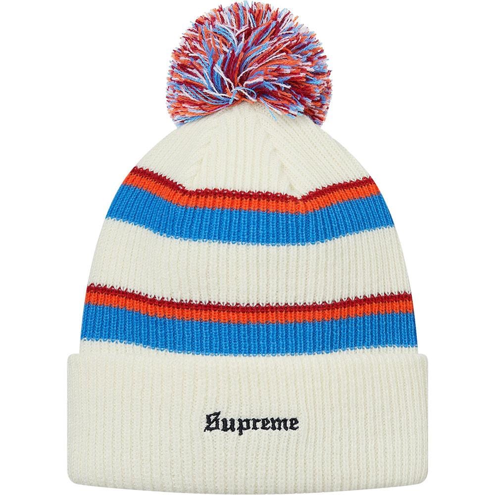 Supreme Big Stripe Beanie - White — Front View
