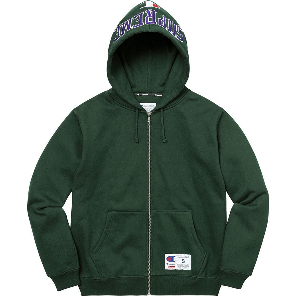Supreme Champion Arc Logo Zip Up Sweat - Dark Green — M — Front View