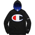 Supreme Champion Satin Logo Hoodie Black — XXS — Front View