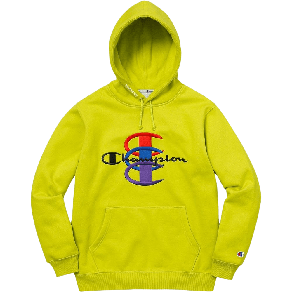 Supreme Champion Stacked C Hooded Sweatshirt Bright Green — M — Front View