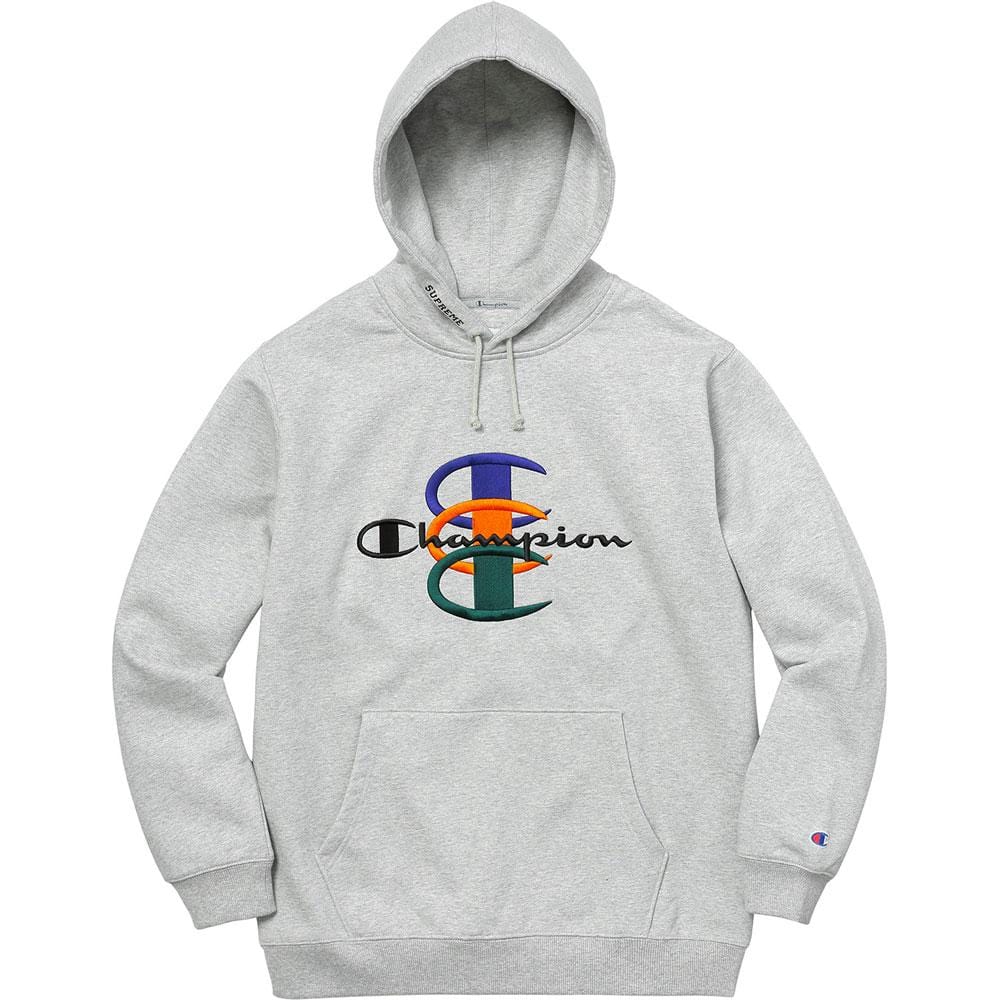 Supreme Champion Stacked C Hooded Sweatshirt - Heather Grey — XXS — Front View