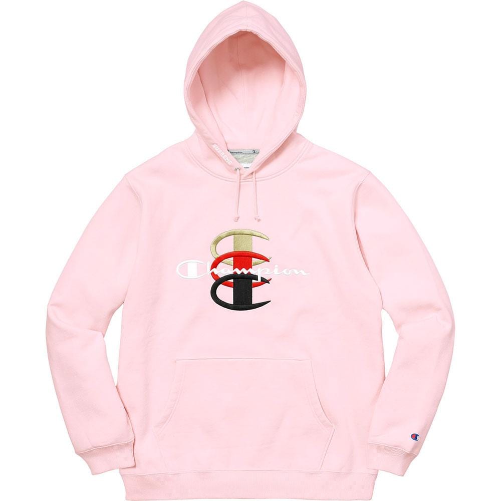 Supreme Champion Stacked C Hooded Sweatshirt - Light Pink — XL — Front View