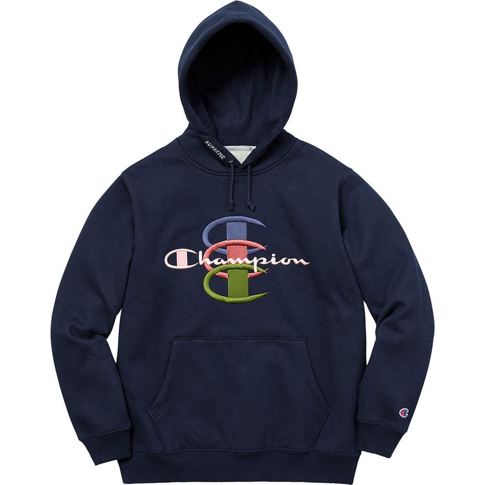 Supreme Champion Stacked C Hooded Sweatshirt Navy — XXS — Front View