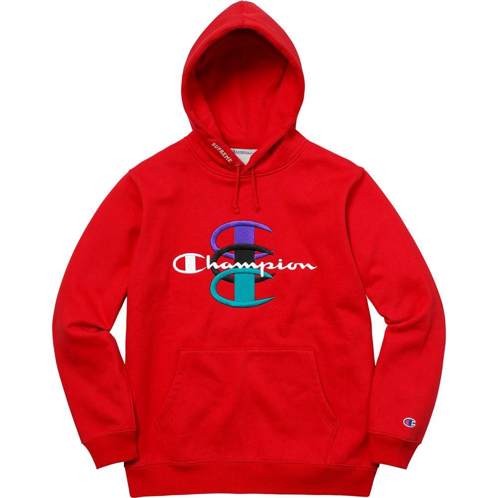Supreme Champion Stacked C Hooded Sweatshirt Red — XXS — Front View