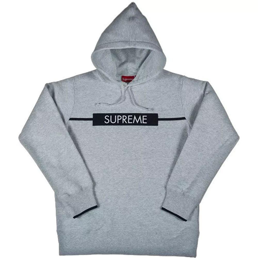 Supreme Chest Twill Tape Hooded Sweatshirt - Grey — XXS — Front View